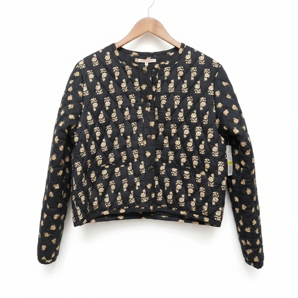 Lucky Brand Women's Black and Cream Floral Patterned Jacket Size Medium - Picture 2 of 9